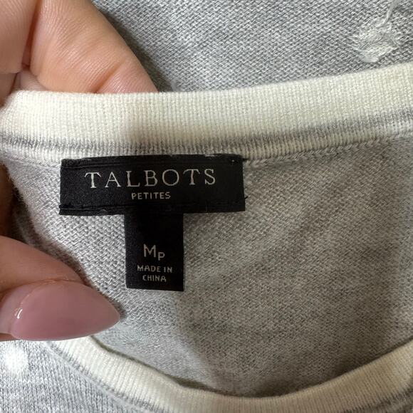 Talbots Petites Gray Polka Dot Cashmere Cotton Cardigan Twinset MP Read - Picture 6 of 8